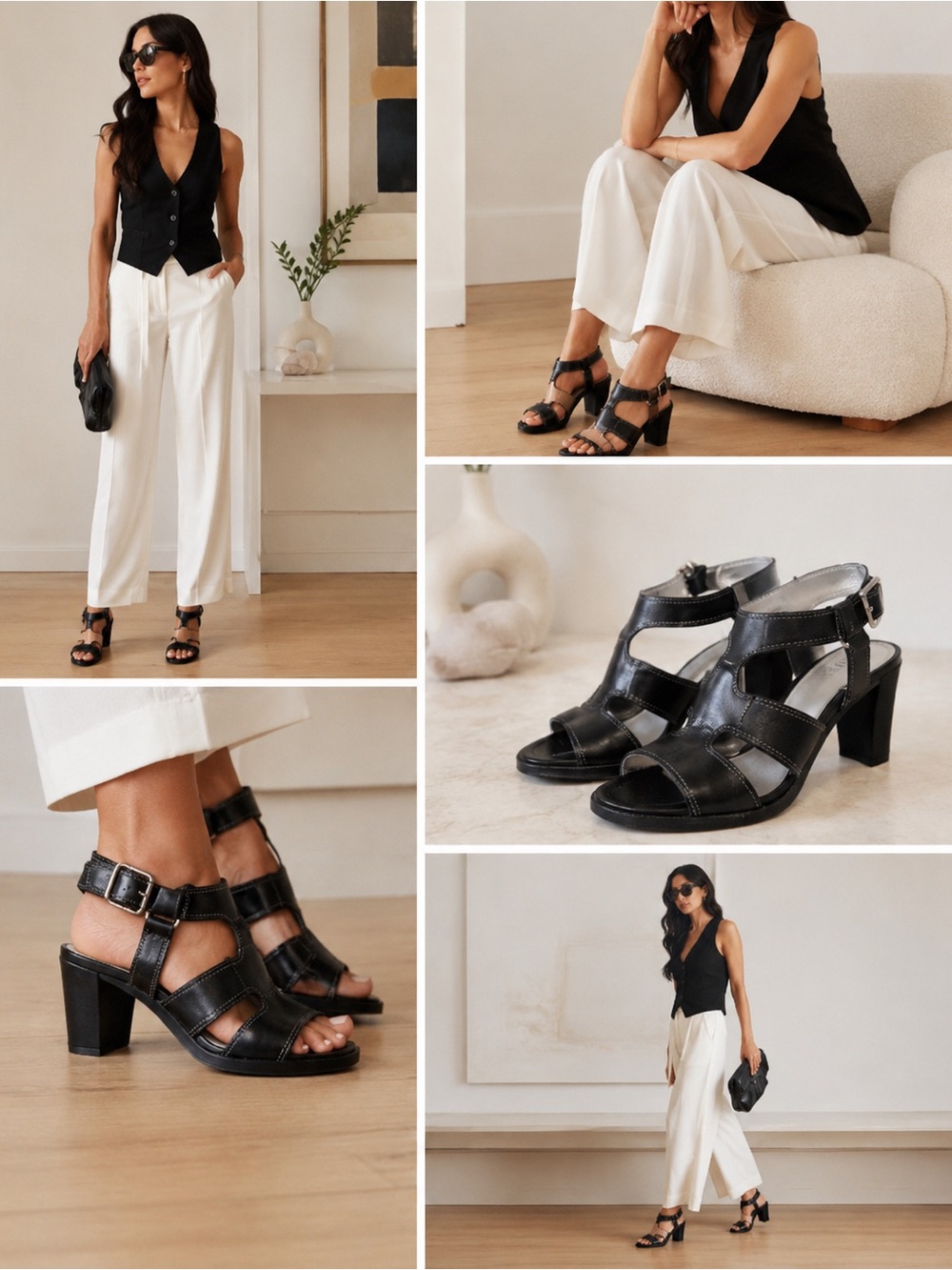 Michael Kors Black Leather Strappy Block Heel Sandals Minimalist Chic Size 6.5
